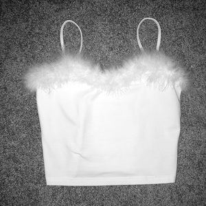fur feather white crop top tank night out